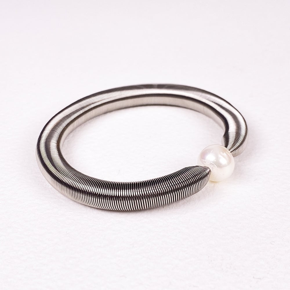 Wave Pearl and Steel Bracelet