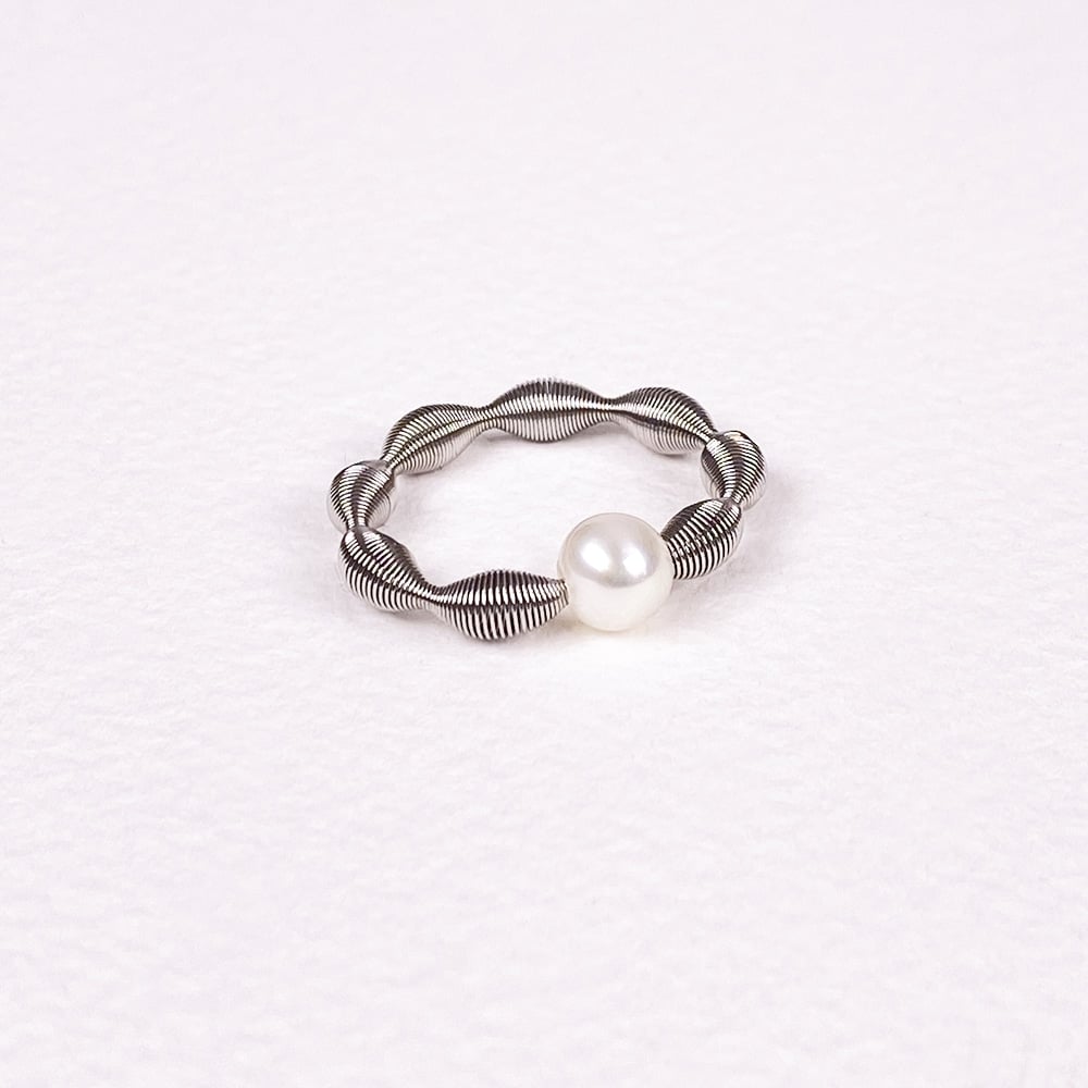 Wave Pearl and Steel Ring