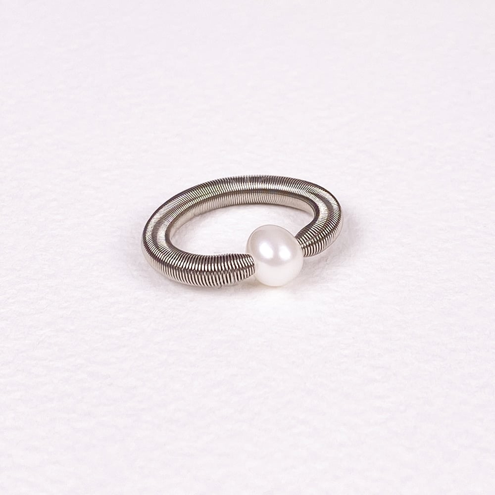 Wave Pearl and Steel Ring