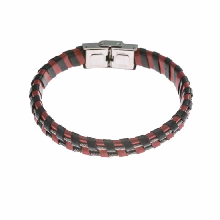 Two Colour Leather and Steel Cord Wristband
