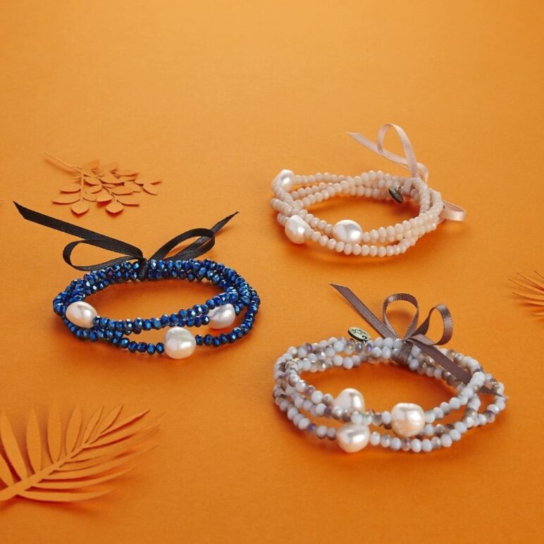 Grey Luna Crystal Triple Bracelet