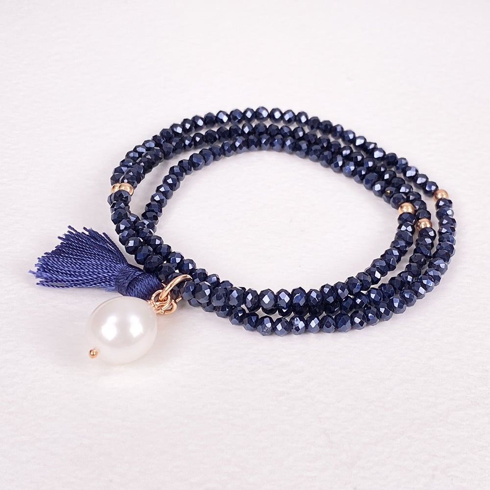 Navy Luna Pearl Bracelet/Necklace