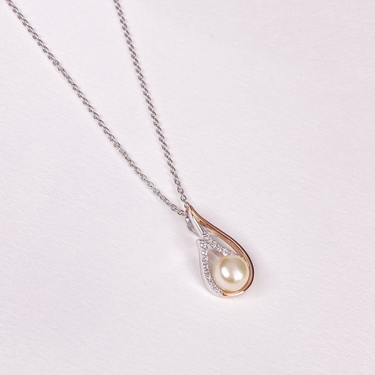 Rose and White Pearl Pendant