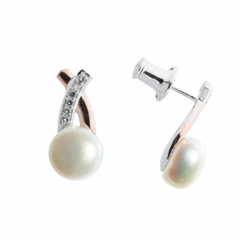 Rose and White Pearl Earrings