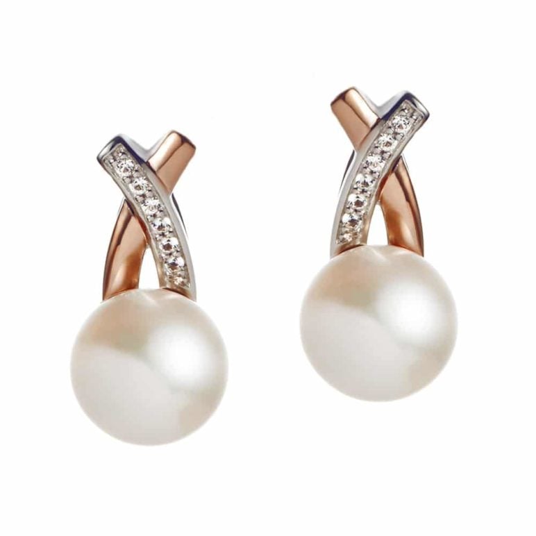 Rose and White Pearl Earrings