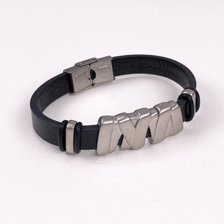 Pulsera de cuero plano - Negro