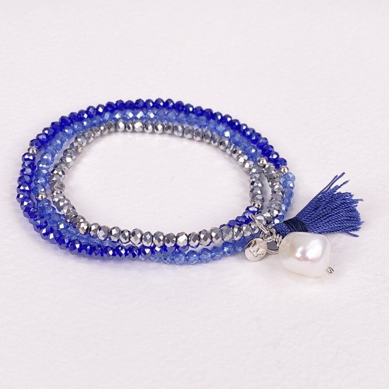 Triple Blue Luna Pearl Bracelet/Necklace