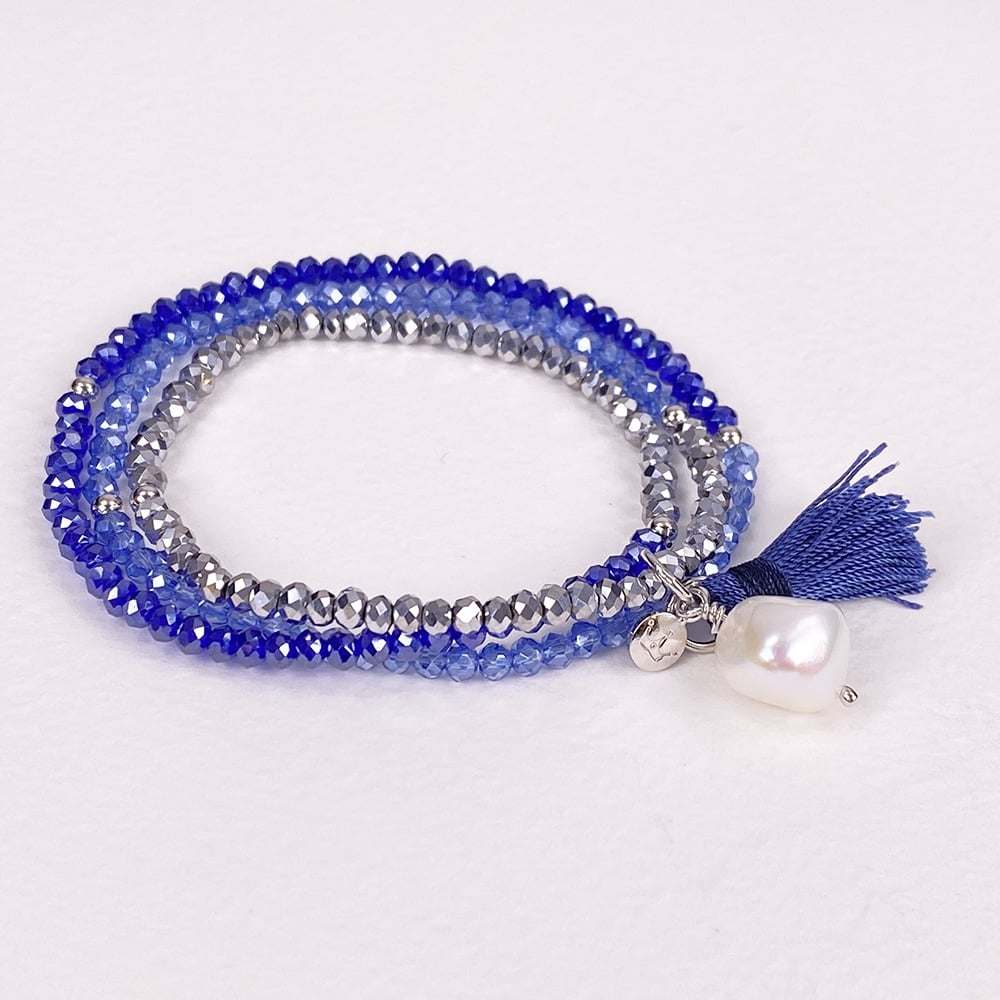 Triple Blue Luna Pearl Bracelet/Necklace