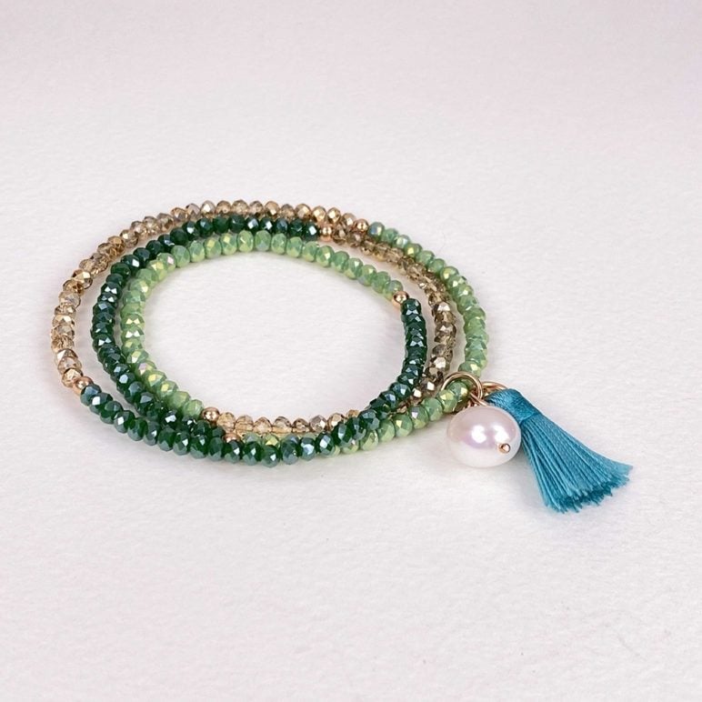 Triple Green Luna Pearl Bracelet/Necklace