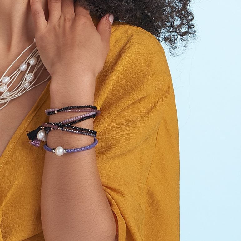 Triple Mauve Luna Pearl Bracelet/Necklace