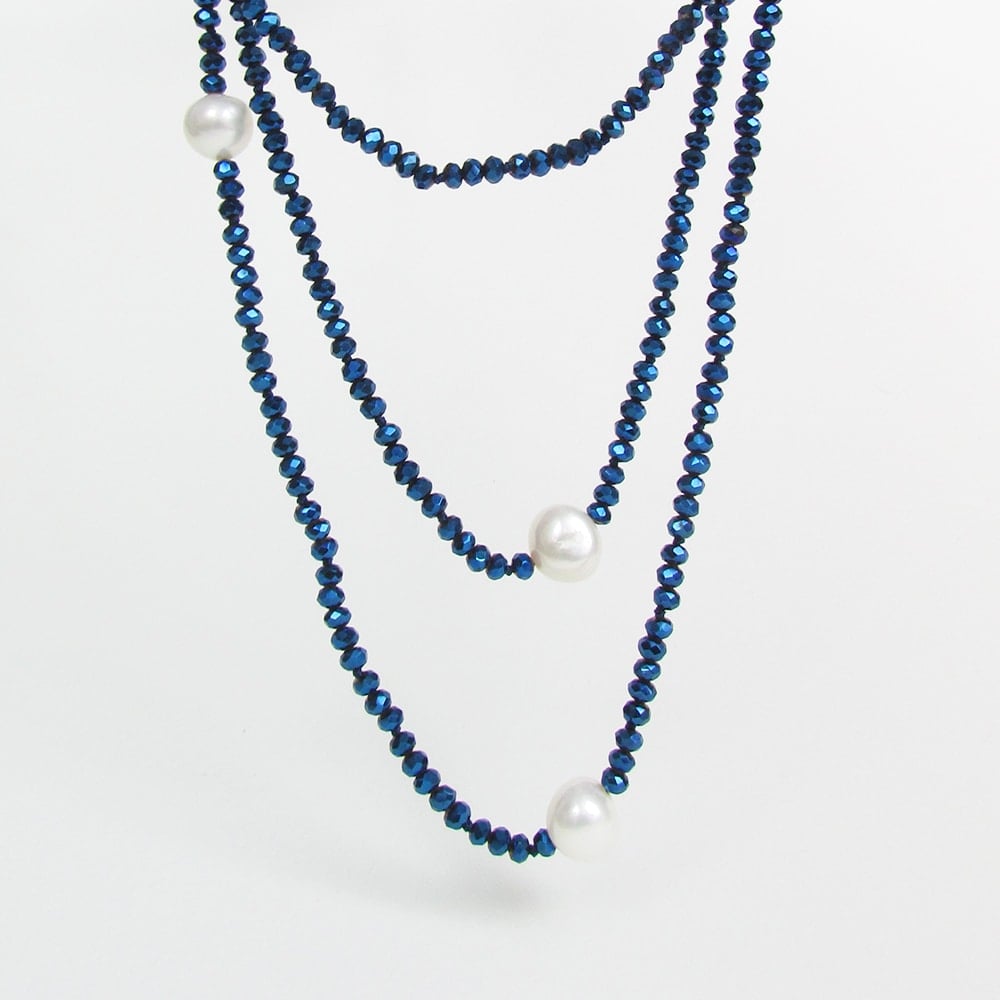 Navy Luna Crystal Long Necklace