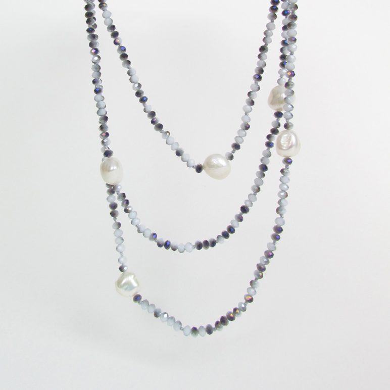 Grey Luna Crystal Long Necklace