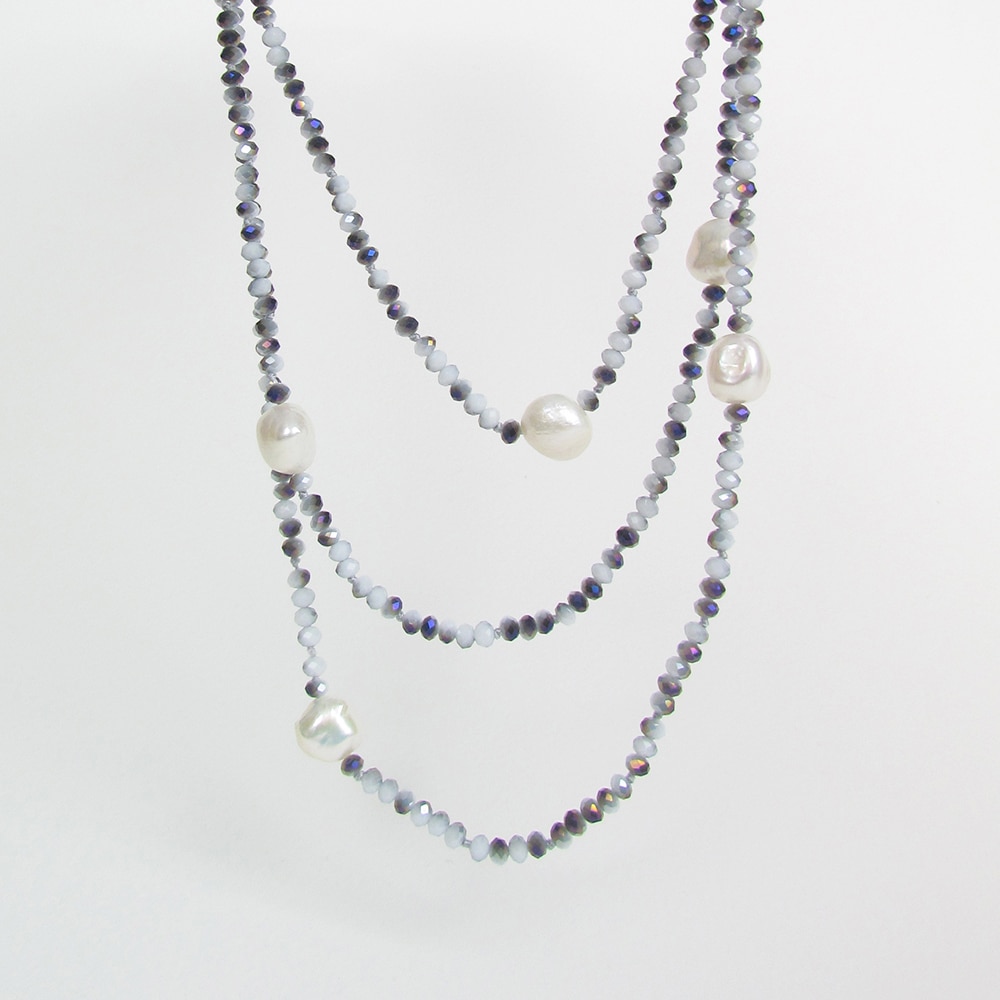 Grey Luna Crystal Long Necklace