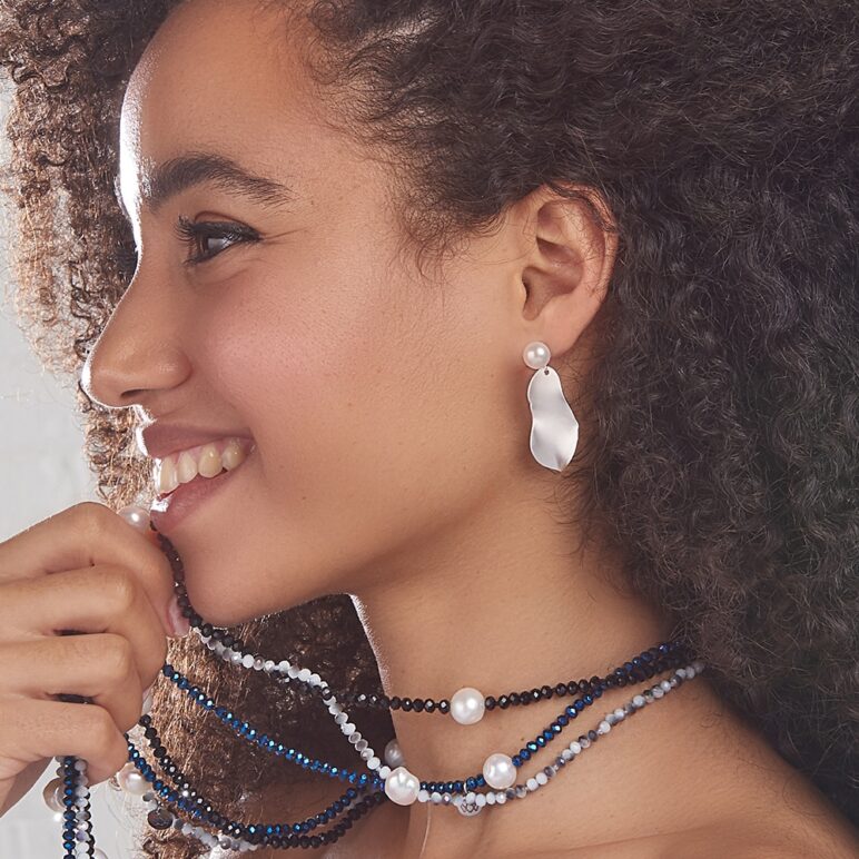 Grey Luna Crystal Long Necklace