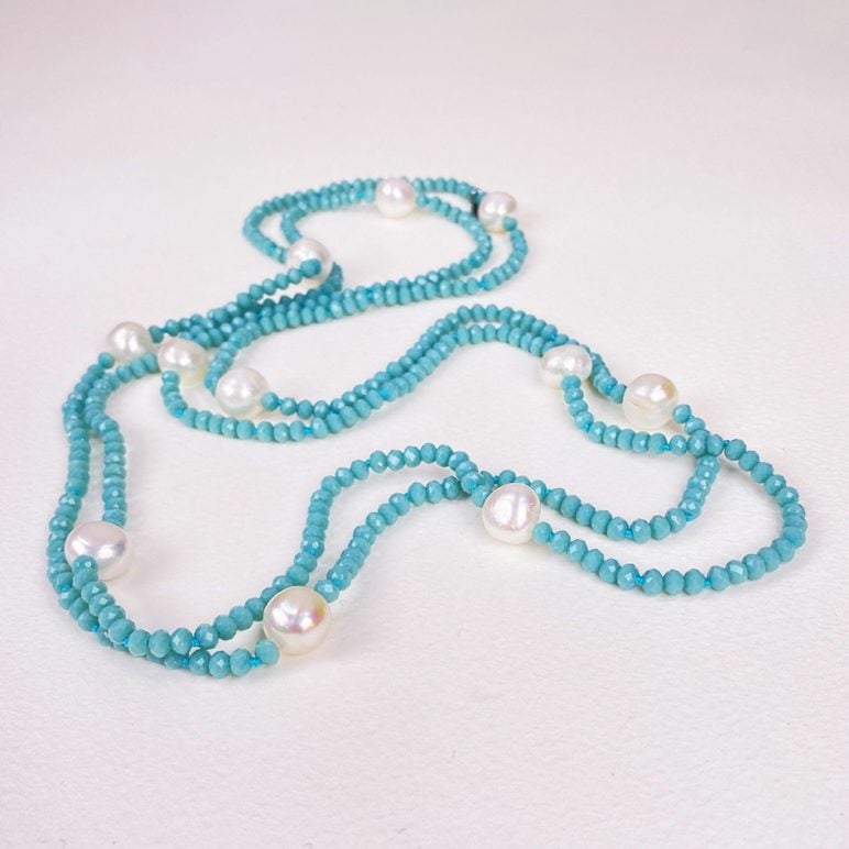 Turquoise Luna Crystal Long Necklace