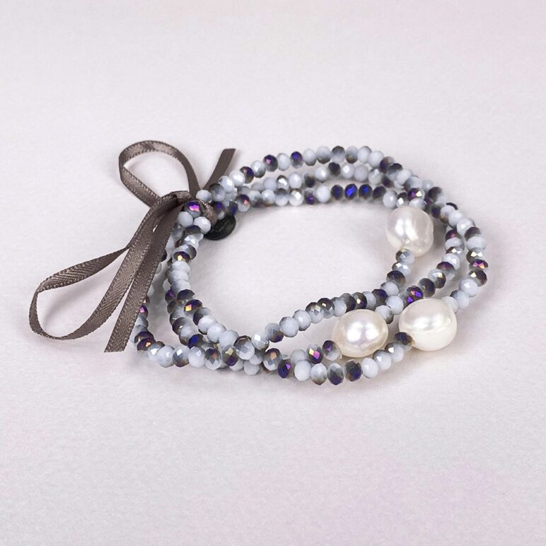Grey Luna Crystal Triple Bracelet