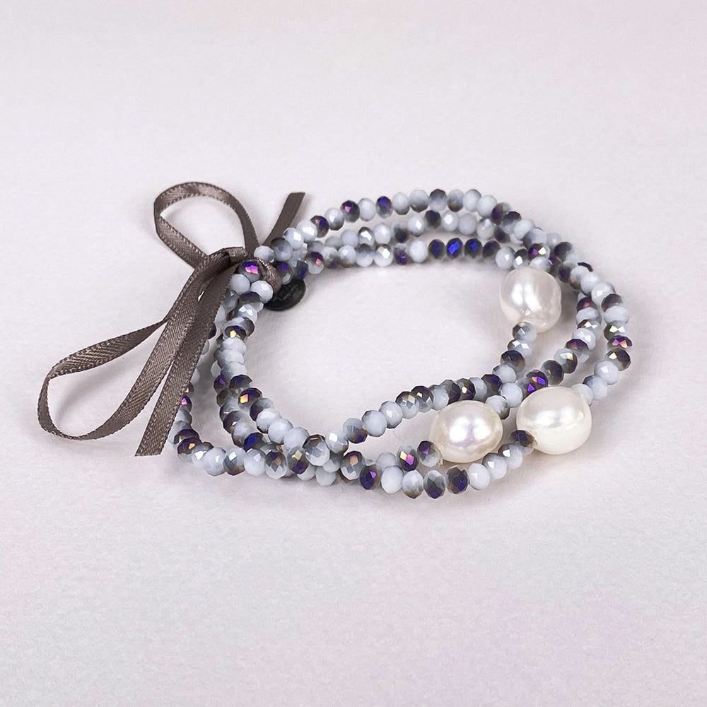 Grey Luna Crystal Triple Bracelet
