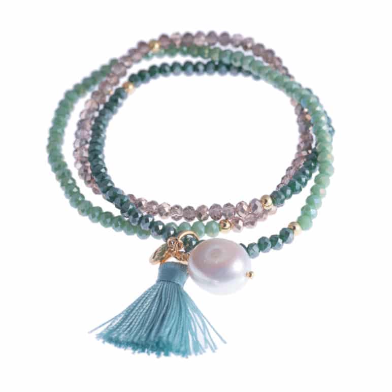 Triple Green Luna Pearl Bracelet/Necklace