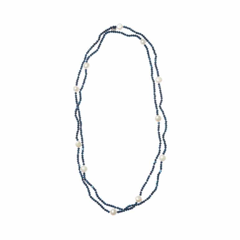 Navy Luna Crystal Long Necklace