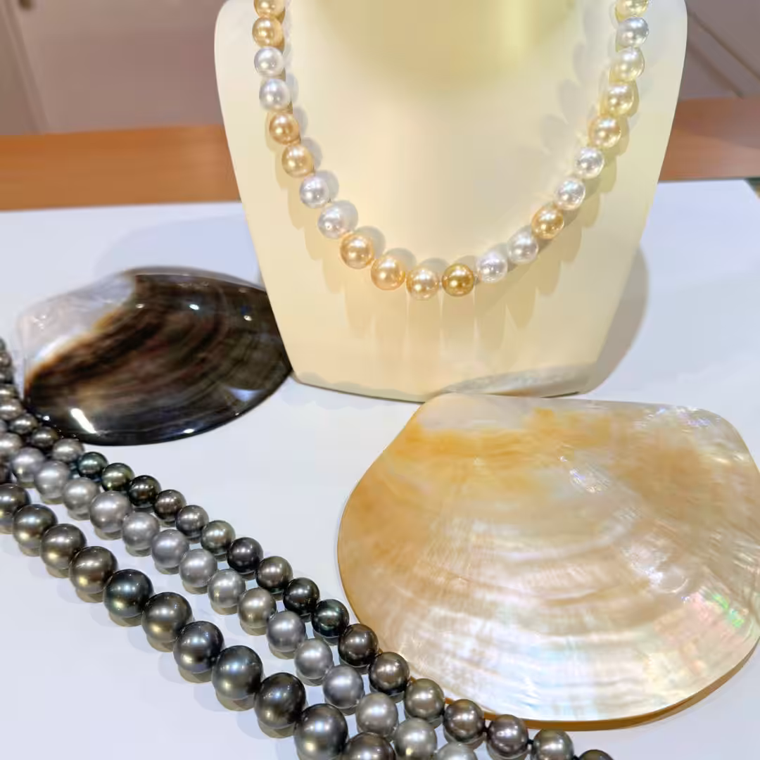 Selection of pearl strings from a display at Tenerife Perla